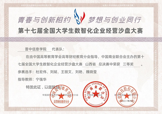 我集团学子在全国大学生‘新道杯’沙盘模拟经营大赛山西省总决赛获得佳绩